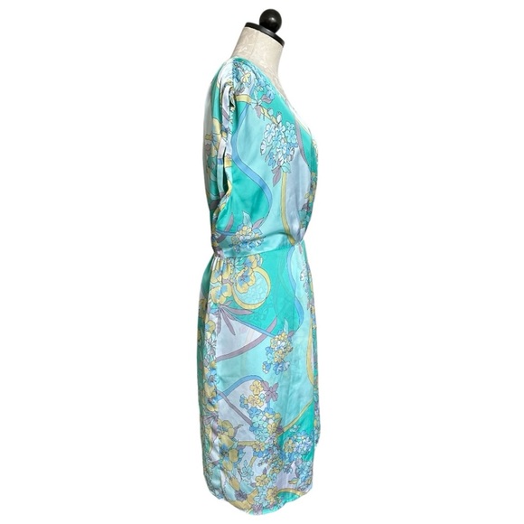 Jennifer Lopez JLO Surplice Faux Wrap Floral Dress Aqua Sleeveless  Size 1X - Picture 3 of 11